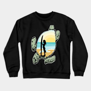 Surfer Girl Sunset Turtle Beach Crewneck Sweatshirt